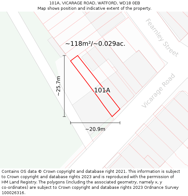 101A, VICARAGE ROAD, WATFORD, WD18 0EB: Plot and title map