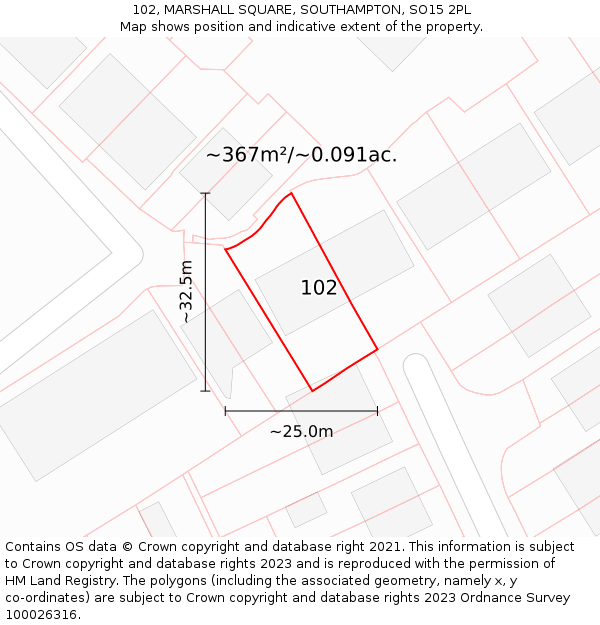 102, MARSHALL SQUARE, SOUTHAMPTON, SO15 2PL: Plot and title map