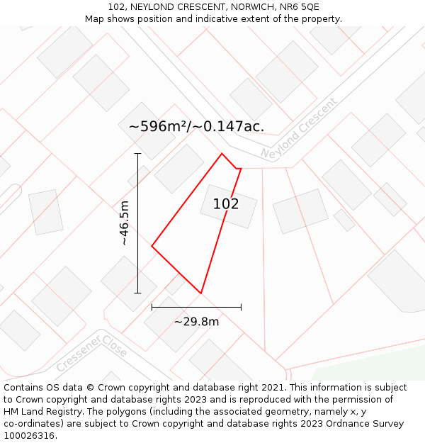 102, NEYLOND CRESCENT, NORWICH, NR6 5QE: Plot and title map