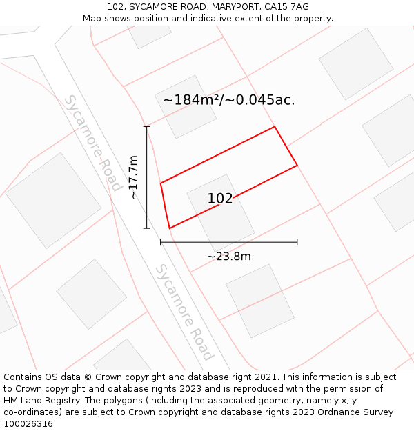 102, SYCAMORE ROAD, MARYPORT, CA15 7AG: Plot and title map