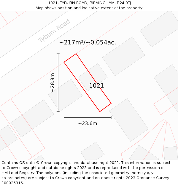 1021, TYBURN ROAD, BIRMINGHAM, B24 0TJ: Plot and title map