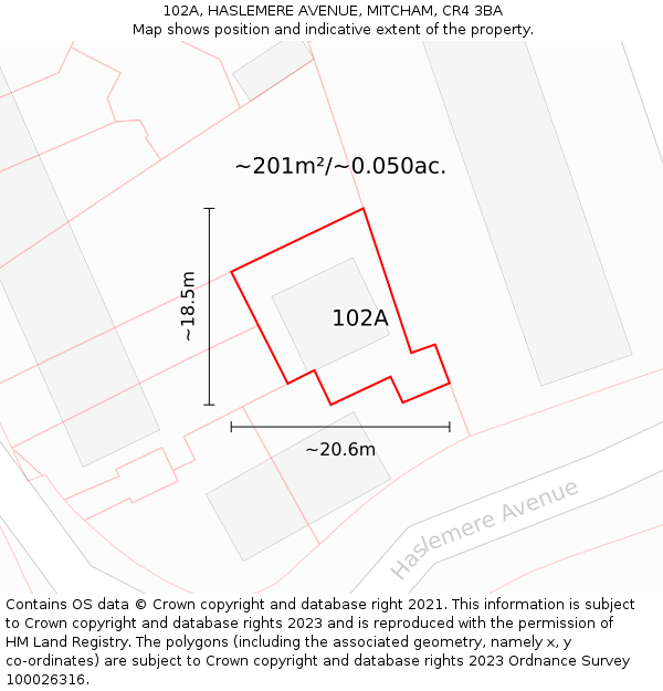 102A, HASLEMERE AVENUE, MITCHAM, CR4 3BA: Plot and title map