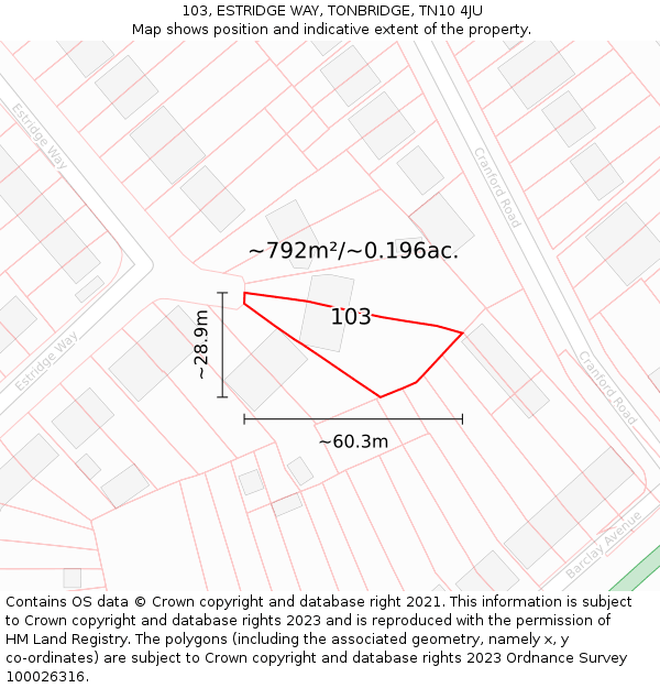 103, ESTRIDGE WAY, TONBRIDGE, TN10 4JU: Plot and title map