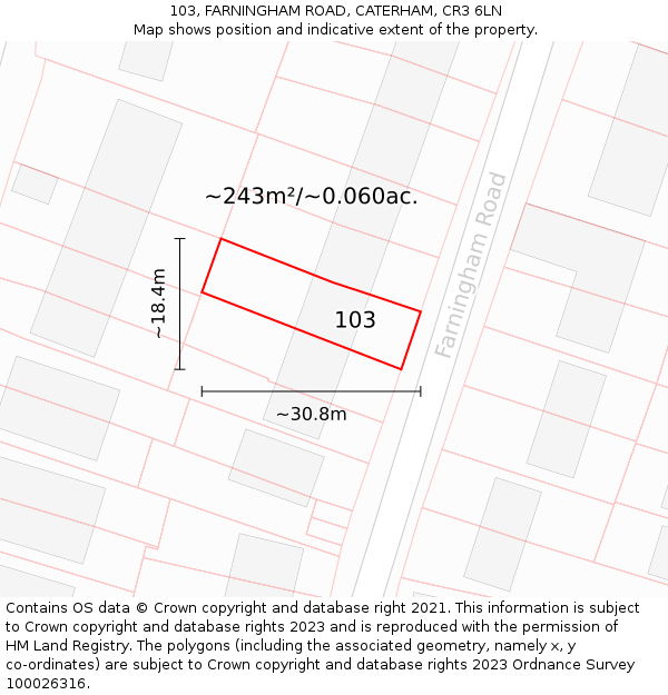 103, FARNINGHAM ROAD, CATERHAM, CR3 6LN: Plot and title map