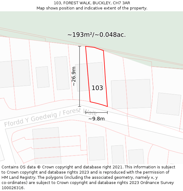 103, FOREST WALK, BUCKLEY, CH7 3AR: Plot and title map