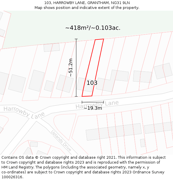 103, HARROWBY LANE, GRANTHAM, NG31 9LN: Plot and title map