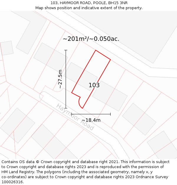 103, HAYMOOR ROAD, POOLE, BH15 3NR: Plot and title map