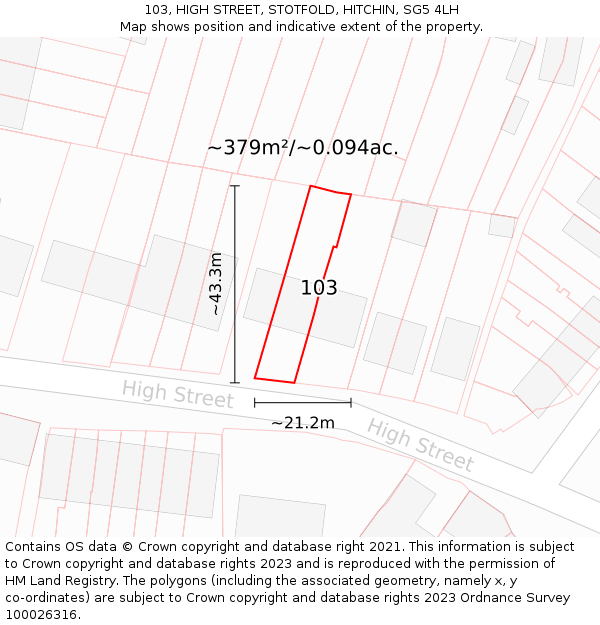 103, HIGH STREET, STOTFOLD, HITCHIN, SG5 4LH: Plot and title map