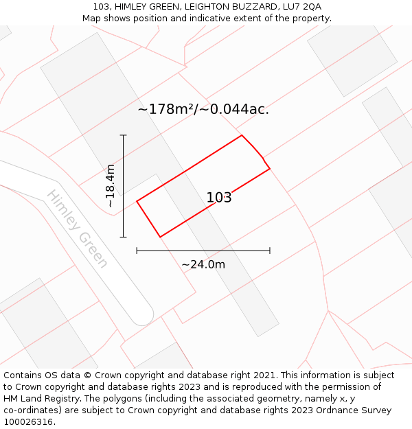 103, HIMLEY GREEN, LEIGHTON BUZZARD, LU7 2QA: Plot and title map