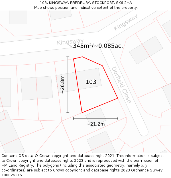 103, KINGSWAY, BREDBURY, STOCKPORT, SK6 2HA: Plot and title map