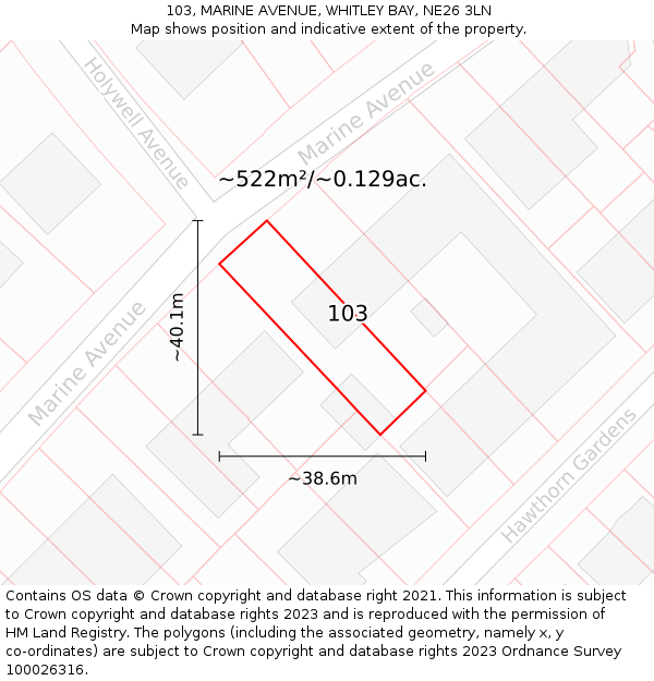 103, MARINE AVENUE, WHITLEY BAY, NE26 3LN: Plot and title map