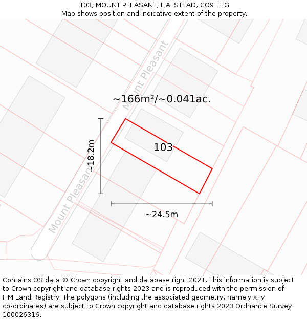 103, MOUNT PLEASANT, HALSTEAD, CO9 1EG: Plot and title map