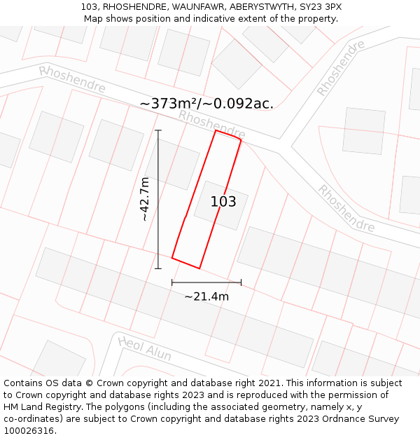 103, RHOSHENDRE, WAUNFAWR, ABERYSTWYTH, SY23 3PX: Plot and title map