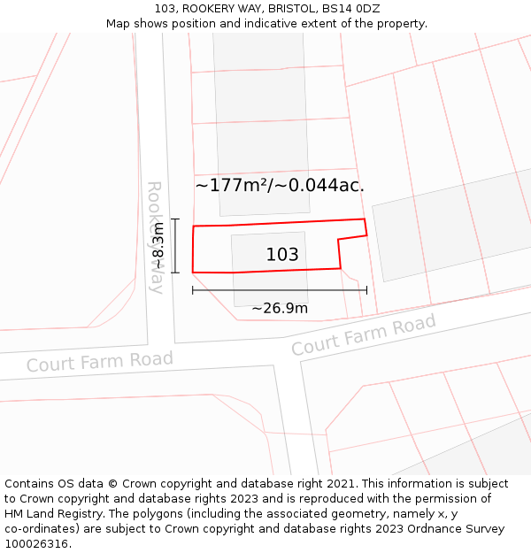 103, ROOKERY WAY, BRISTOL, BS14 0DZ: Plot and title map