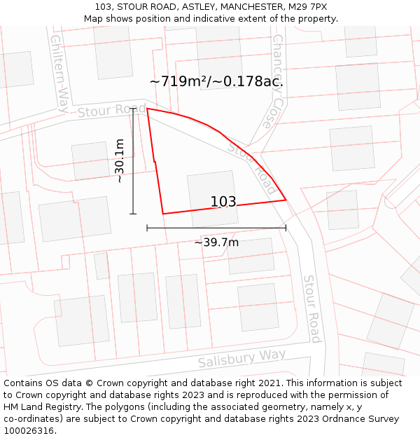 103, STOUR ROAD, ASTLEY, MANCHESTER, M29 7PX: Plot and title map