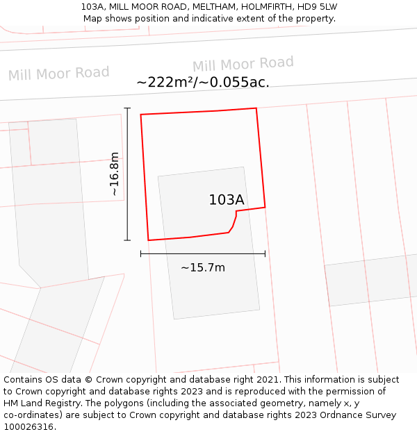 103A, MILL MOOR ROAD, MELTHAM, HOLMFIRTH, HD9 5LW: Plot and title map