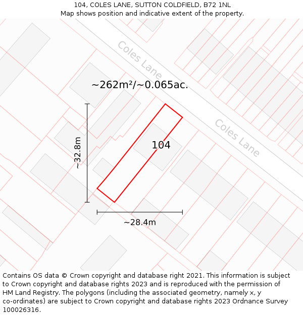 104, COLES LANE, SUTTON COLDFIELD, B72 1NL: Plot and title map