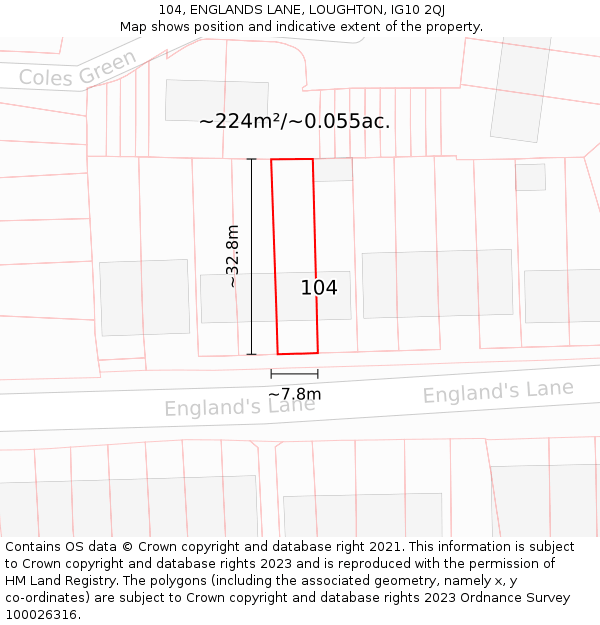 104, ENGLANDS LANE, LOUGHTON, IG10 2QJ: Plot and title map