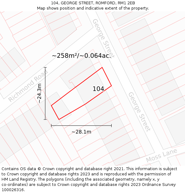 104, GEORGE STREET, ROMFORD, RM1 2EB: Plot and title map