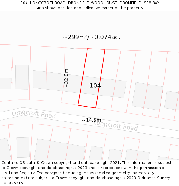 104, LONGCROFT ROAD, DRONFIELD WOODHOUSE, DRONFIELD, S18 8XY: Plot and title map