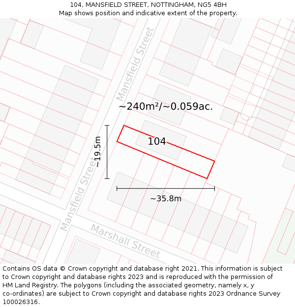 104, MANSFIELD STREET, NOTTINGHAM, NG5 4BH: Plot and title map