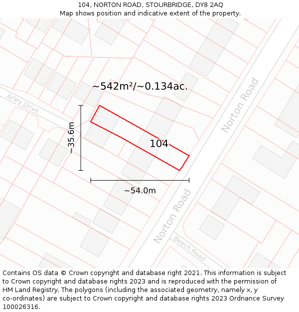 104, NORTON ROAD, STOURBRIDGE, DY8 2AQ: Plot and title map