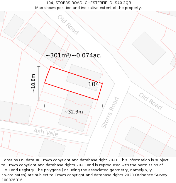 104, STORRS ROAD, CHESTERFIELD, S40 3QB: Plot and title map