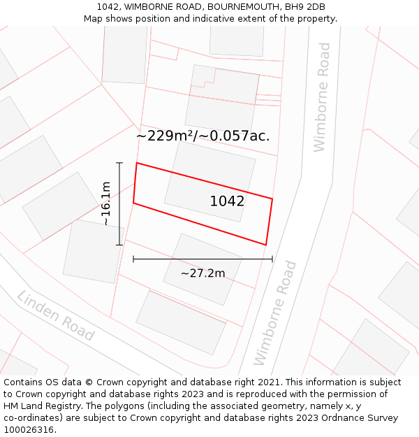1042, WIMBORNE ROAD, BOURNEMOUTH, BH9 2DB: Plot and title map