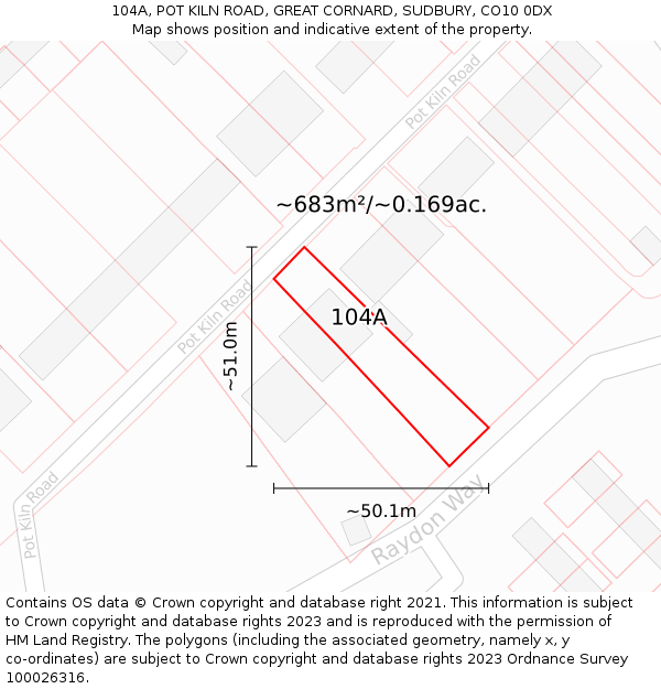 104A, POT KILN ROAD, GREAT CORNARD, SUDBURY, CO10 0DX: Plot and title map