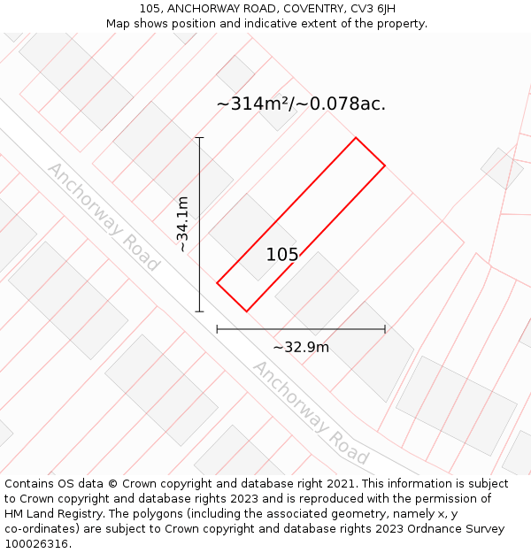 105, ANCHORWAY ROAD, COVENTRY, CV3 6JH: Plot and title map