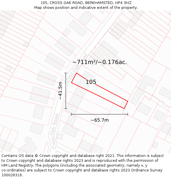 105, CROSS OAK ROAD, BERKHAMSTED, HP4 3HZ: Plot and title map