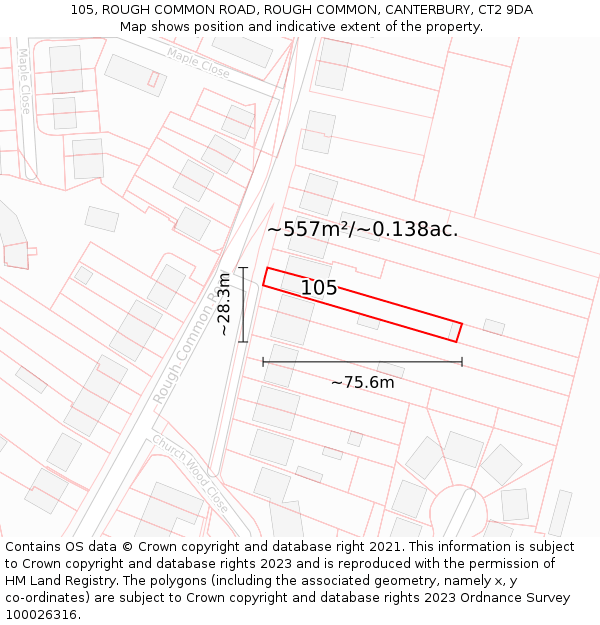 105, ROUGH COMMON ROAD, ROUGH COMMON, CANTERBURY, CT2 9DA: Plot and title map