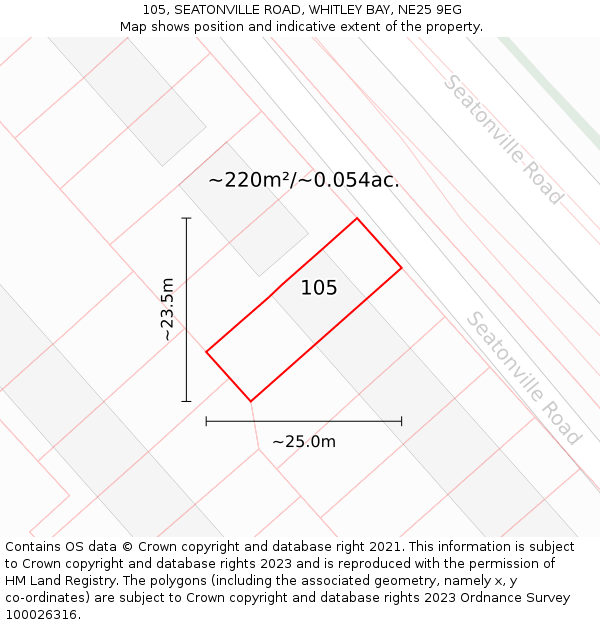 105, SEATONVILLE ROAD, WHITLEY BAY, NE25 9EG: Plot and title map