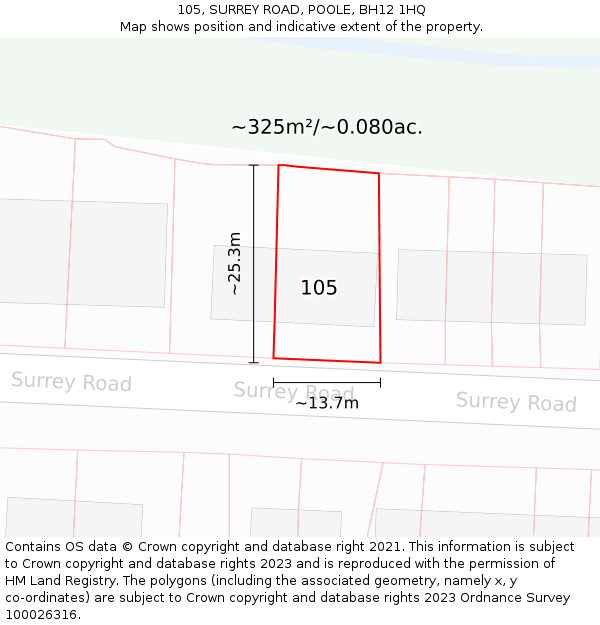 105, SURREY ROAD, POOLE, BH12 1HQ: Plot and title map