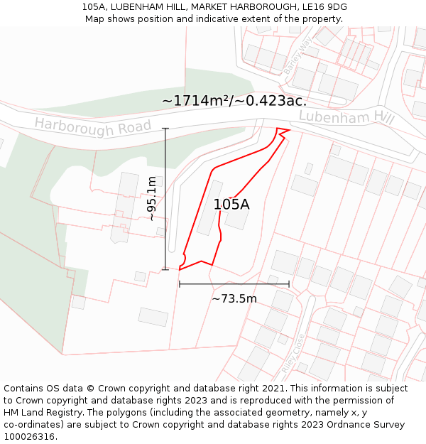 105A, LUBENHAM HILL, MARKET HARBOROUGH, LE16 9DG: Plot and title map