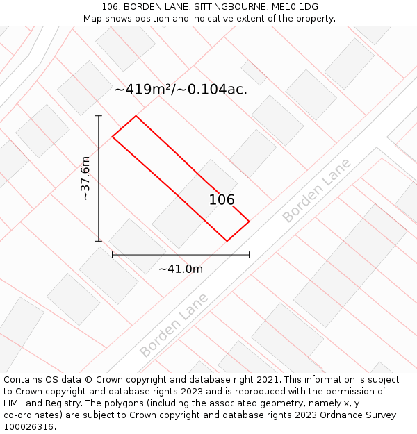 106, BORDEN LANE, SITTINGBOURNE, ME10 1DG: Plot and title map