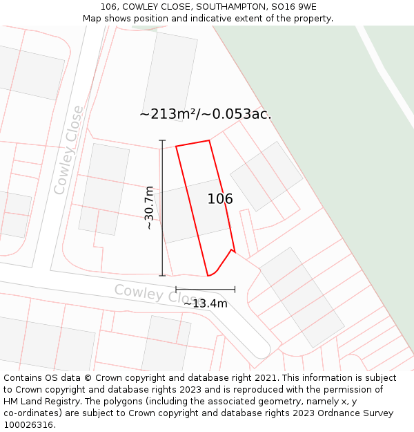 106, COWLEY CLOSE, SOUTHAMPTON, SO16 9WE: Plot and title map