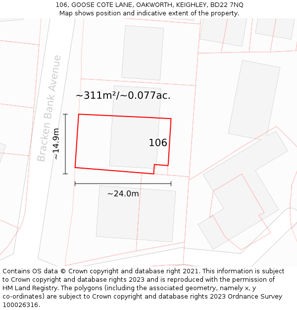 106, GOOSE COTE LANE, OAKWORTH, KEIGHLEY, BD22 7NQ: Plot and title map