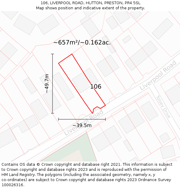 106, LIVERPOOL ROAD, HUTTON, PRESTON, PR4 5SL: Plot and title map