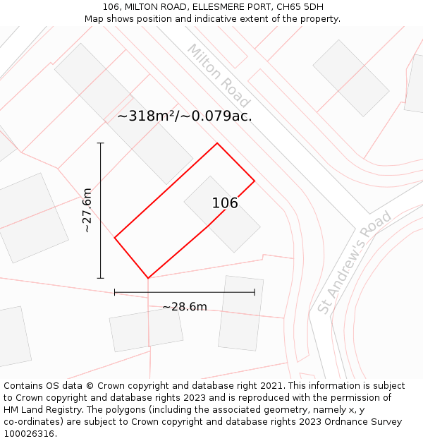 106, MILTON ROAD, ELLESMERE PORT, CH65 5DH: Plot and title map