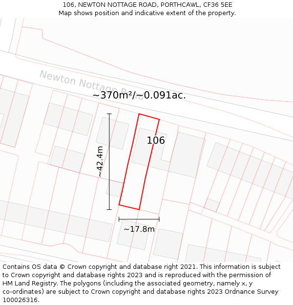 106, NEWTON NOTTAGE ROAD, PORTHCAWL, CF36 5EE: Plot and title map