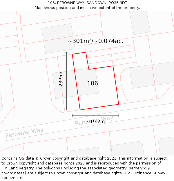 106, PEROWNE WAY, SANDOWN, PO36 9DT: Plot and title map