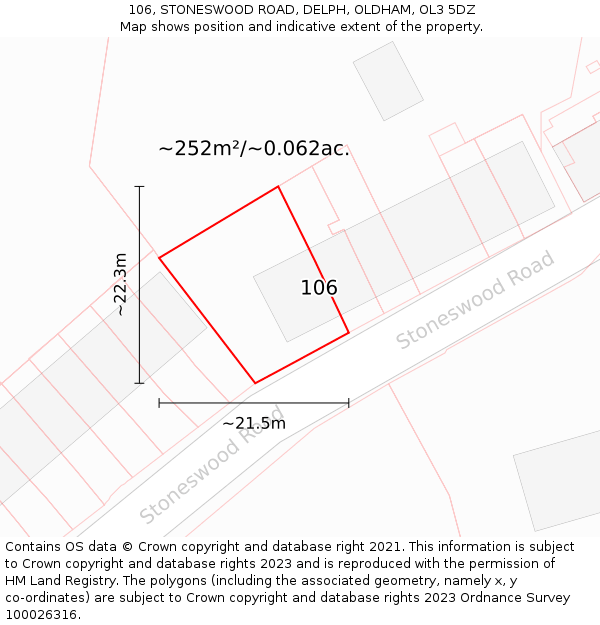 106, STONESWOOD ROAD, DELPH, OLDHAM, OL3 5DZ: Plot and title map