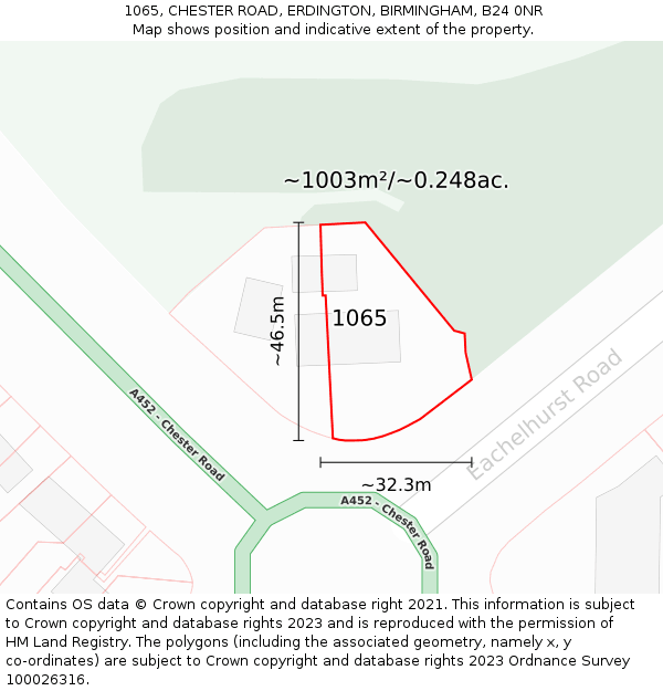 1065, CHESTER ROAD, ERDINGTON, BIRMINGHAM, B24 0NR: Plot and title map