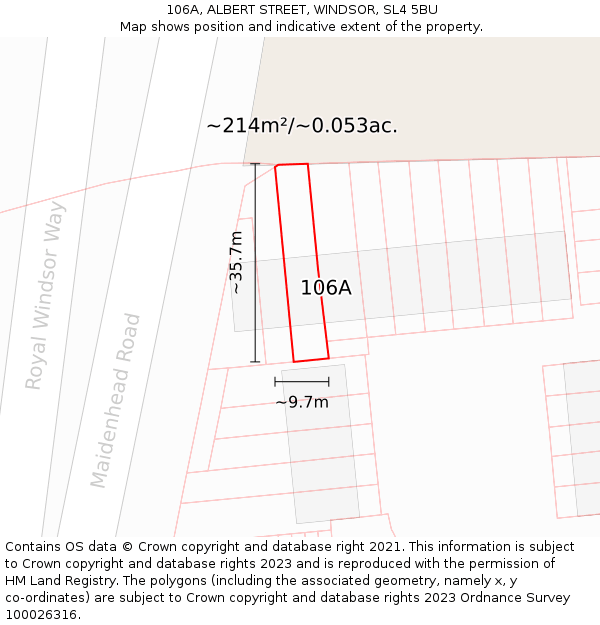 106A, ALBERT STREET, WINDSOR, SL4 5BU: Plot and title map