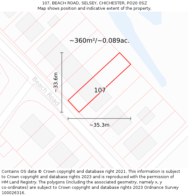 107, BEACH ROAD, SELSEY, CHICHESTER, PO20 0SZ: Plot and title map