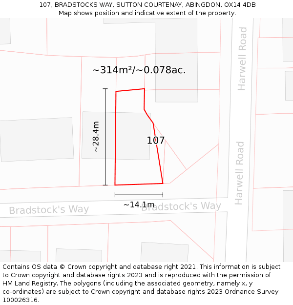 107, BRADSTOCKS WAY, SUTTON COURTENAY, ABINGDON, OX14 4DB: Plot and title map