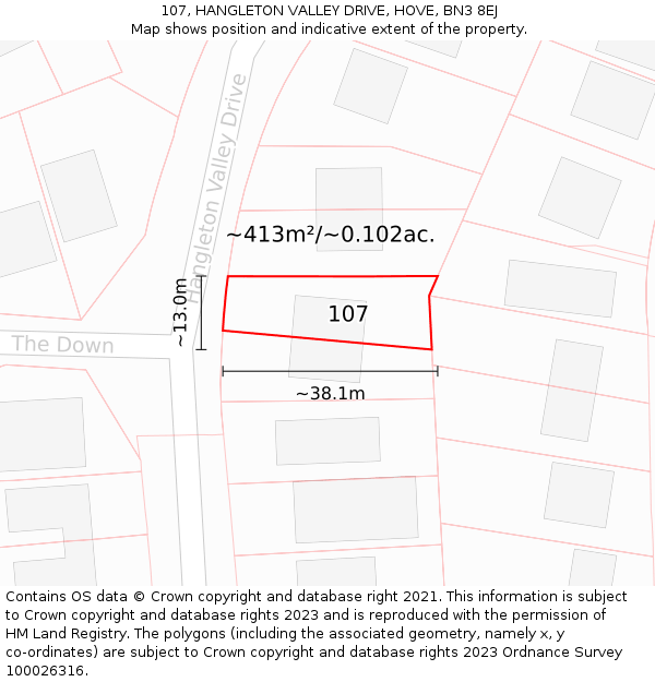 107, HANGLETON VALLEY DRIVE, HOVE, BN3 8EJ: Plot and title map