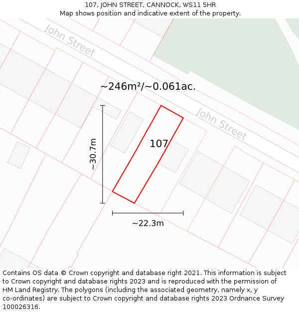 107, JOHN STREET, CANNOCK, WS11 5HR: Plot and title map