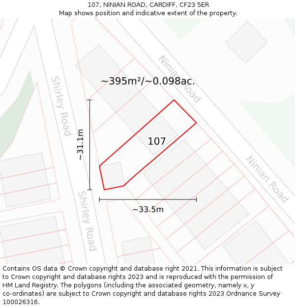 107, NINIAN ROAD, CARDIFF, CF23 5ER: Plot and title map